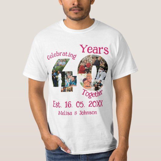 Ruby Red 40th Wedding Anniversary 11 Foto Collage T-Shirt (Vorderseite)