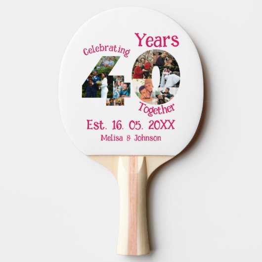 Ruby Red 40th Wedding Anniversary 11 Foto Collage Tischtennis Schläger (Rückseite)