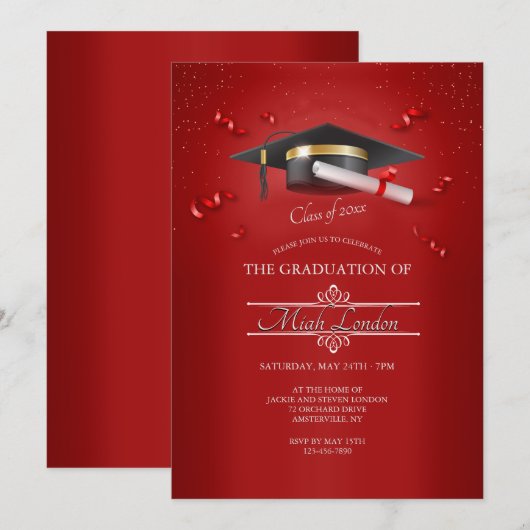 Ruby Red Abschluss Einladung (Vorne/Hinten)