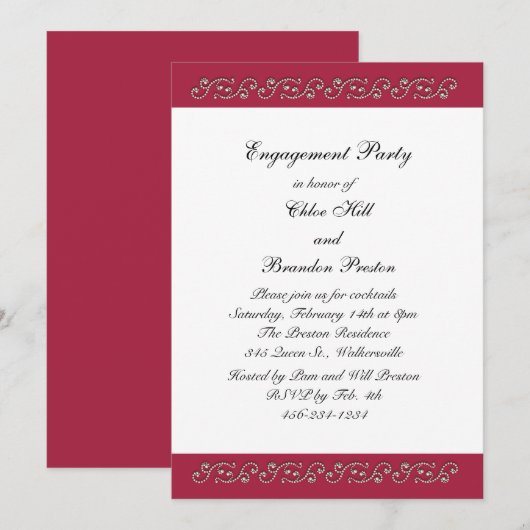 Ruby Red and Pearls Engagement Party Einladung (Vorne/Hinten)