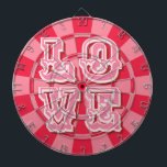 Ruby Red and Pink Vintage LOVE Cute Retro Design Dartscheibe<br><div class="desc">Ruby Red and Pink Vintage LOVE Cute Retro Design Dartboard.  Perfect for an engagement party or wedding celebration! Also makes a beautiful housewarming keepsake!</div>