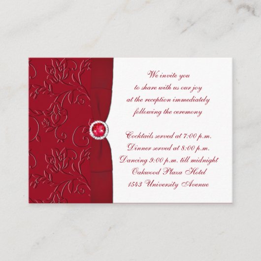 Ruby Red and White Floral Empfang Enclosure Card Begleitkarte (Vorderseite)