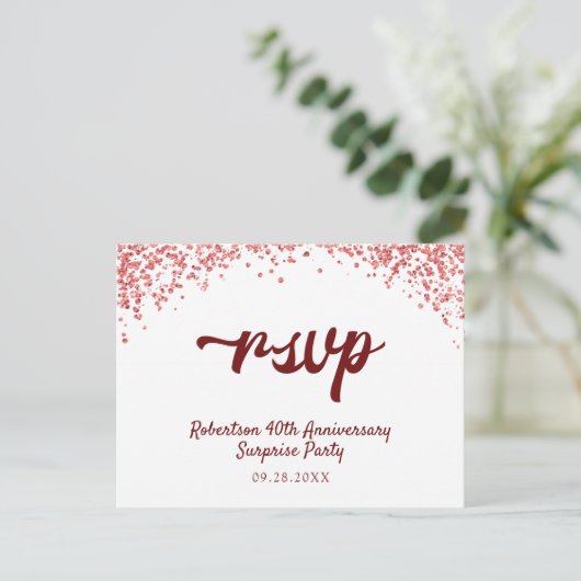 Ruby Red Anniversary Confetti UAWG Einladungspostkarte (Stehend Vorderseite)