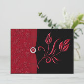 Ruby Red, Black Floral Wedding Einladung (Stehend Vorderseite)