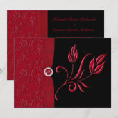 Ruby Red, Black Floral Wedding Einladung (Vorne/Hinten)