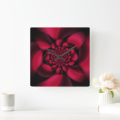 Ruby Red Black Petal Quadratische Wanduhr (Zuhause)