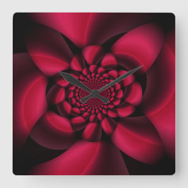 Ruby Red Black Petal Quadratische Wanduhr