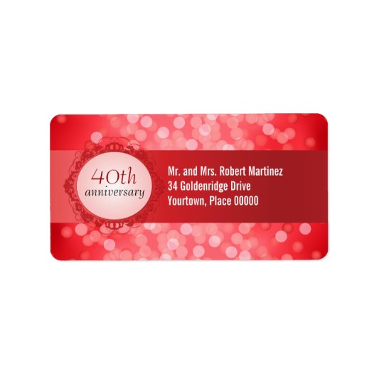 Ruby Red Bokeh 40-jähriges Adress Label Adressaufkleber (Vorne)