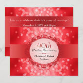 Ruby Red Bokeh 40. Jubiläumsfeier Einladung (Vorne/Hinten)