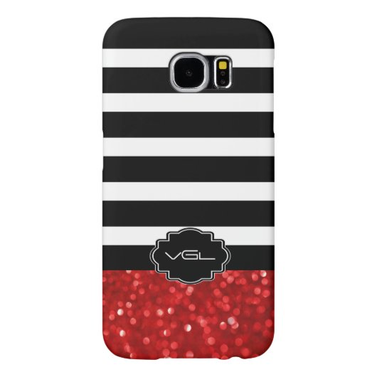 Ruby Red Bokeh Glitzer mit schwarzen und weißen St Case-Mate Samsung Galaxy Hülle (Rückseite)