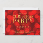 Ruby Red Bokeh Lights Imitats Gold Party Einladung (Vorderseite)