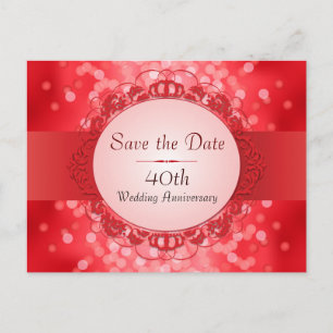 Ruby Red Bokeh Save the Date 40 Jahre Ankündigungspostkarte