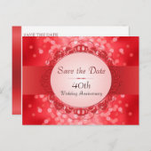 Ruby Red Bokeh Save the Date 40 Jahre Ankündigungspostkarte (Vorne/Hinten)
