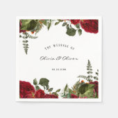Ruby Red Botanical Peonies Wedding Serviette (Vorderseite)