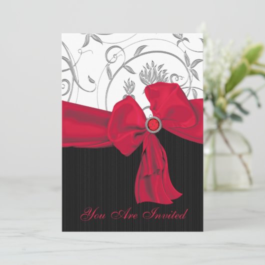 Ruby Red Bow Wedding Probe Dinner Einladung (Stehend Vorderseite)