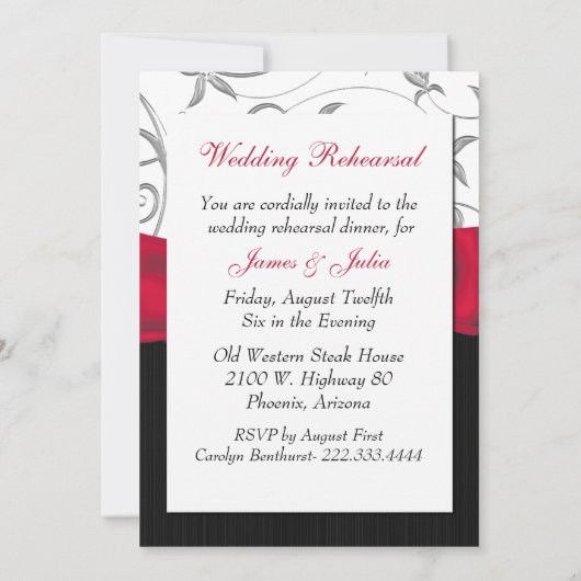 Ruby Red Bow Wedding Probe Dinner Einladung (Rückseite)