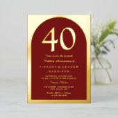 Ruby Red Burgundy 40. Hochzeitstag Gold Folieneinladung (Stehend vorne)