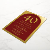 Ruby Red Burgundy 40. Hochzeitstag Gold Folieneinladung (Gedreht)