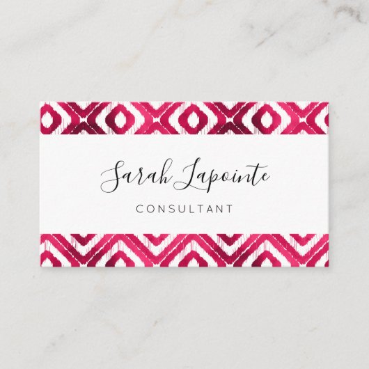 Ruby Red Chic & Elegante Ikat Muster Visitenkarte (Vorderseite)