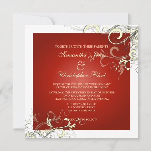 RUBY RED + CREAM-WIRBEL EINLADUNG (Rückseite)