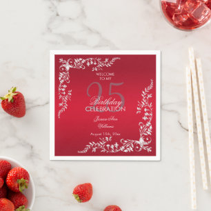 Ruby Red Decoration 25. Geburtstag Serviette