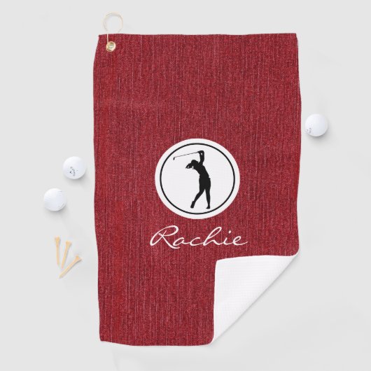 Ruby Red Denim Fabric Print, Frauen Golfhandtuch (Insitu)