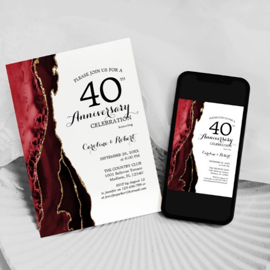 Ruby Red Elegant 40-jähriges Bestehen Einladung