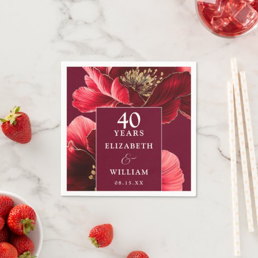 Ruby Red Elegant Floral 40 Jahre Serviette (Beispiel)