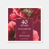 Ruby Red Elegant Floral 40 Jahre Serviette (Vorderseite)