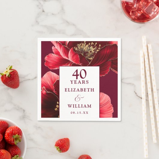 Ruby Red Elegant Floral 40 Jahre Serviette (Beispiel)
