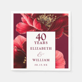 Ruby Red Elegant Floral 40 Jahre Serviette