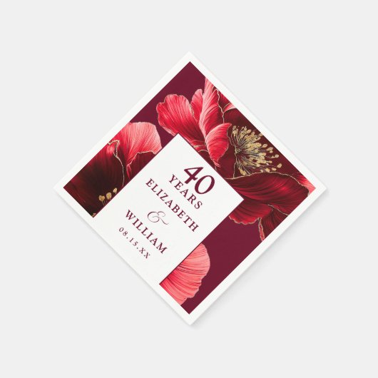 Ruby Red Elegant Floral 40 Jahre Serviette (Ecke)