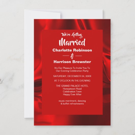 Ruby Red Elegant Rippled Silky Satin Glam Abend Einladung (Vorderseite)