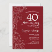 Ruby Red Floral 40 Jahre Einladung (Vorderseite)