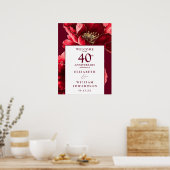 Ruby Red Floral 40 Jahre Willkommenszeichen Poster (Küche)
