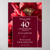 Ruby Red Floral 40 Jahre Willkommenszeichen Poster (Vorne)