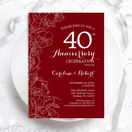 Ruby Red Floral 40. Jubiläum Einladung