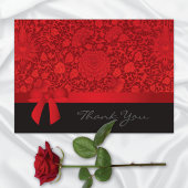 Ruby Red Floral Brocade Wedding Dankeskarte