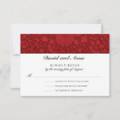 Ruby Red Floral Brocade Wedding RSVP Karte (Vorderseite)
