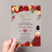Ruby Red Floral Princess Mis Quince Quinceañera Acryleinladungen (Insitu (Handheld))