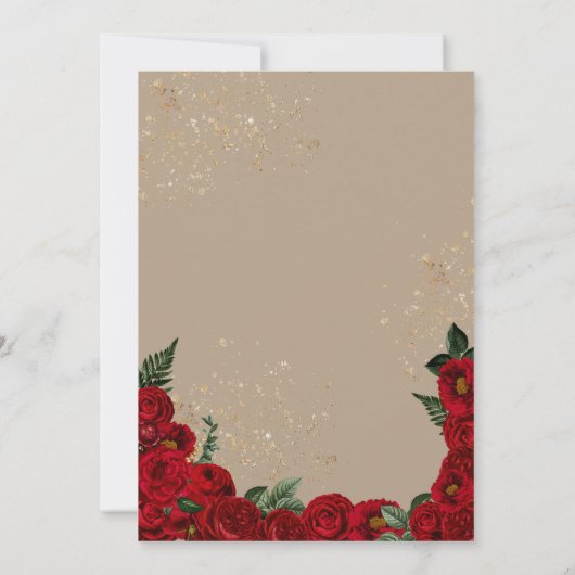 Ruby Red Floral Rose & Gold Elegante Quinceñera Einladung (Rückseite)