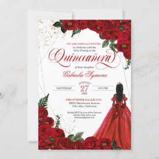 Ruby Red Floral Rose & Golden Traumstrecke Airolo Einladung
