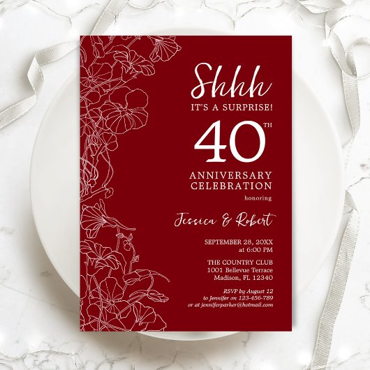 Ruby Red Floral Überraschung 40 Jahre Einladung