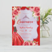 Ruby Red Floral Watercolor Quinceanera Einladung (Stehend Vorderseite)