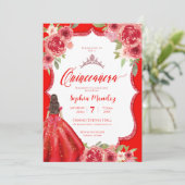 Ruby Red Floral Watercolor Quinceanera Einladung (Stehend Vorderseite)
