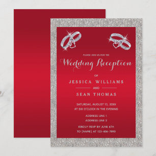 Ruby Red, Funkelnd Silberzettel Hochzeitsempfang Einladung