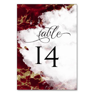 Ruby Red Garnet Watercolor Geode BarefootBride™ Tischnummer