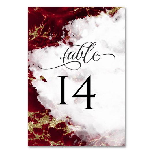 Ruby Red Garnet Watercolor Geode BarefootBride™ Tischnummer (Vorderseite)