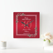Ruby Red Gems & Glitzer Ruby 40TH Wedding Quadratische Wanduhr (Zuhause)