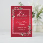Ruby Red Gems & Glitzer Ruby 40TH Wedding Save The Date (Stehend Vorderseite)